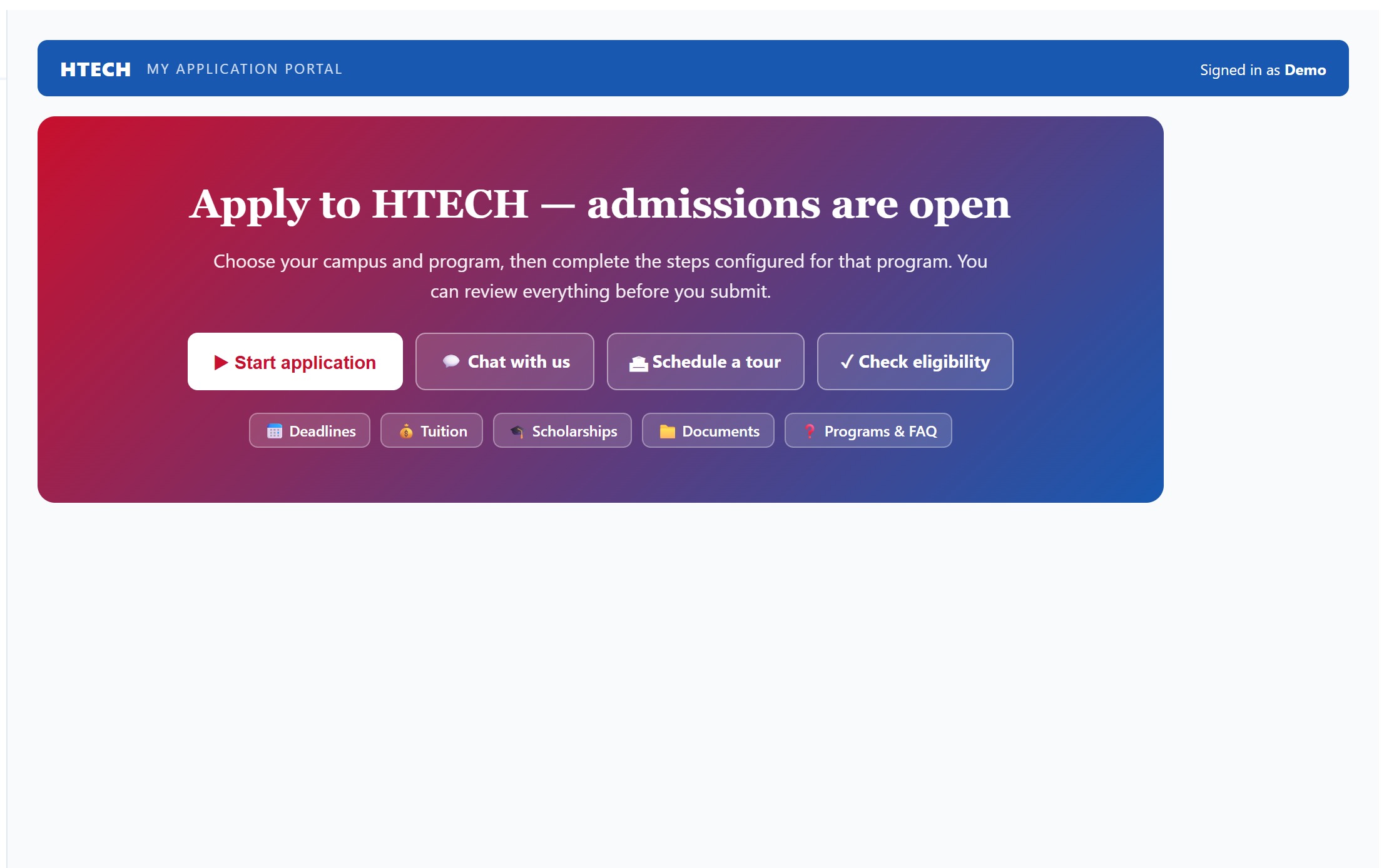 Apply for admission on the web