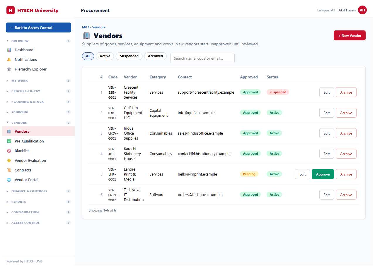 Procurement — vendors