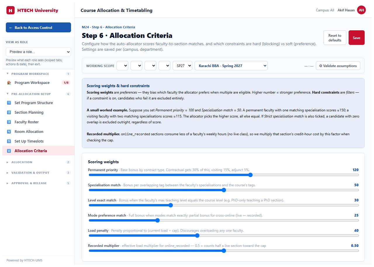 Course Allocation & Timetabling — criteria