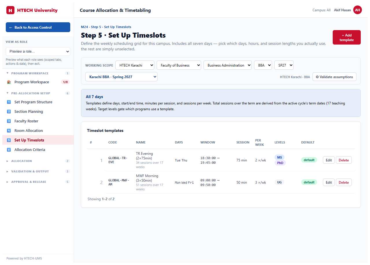 Course Allocation & Timetabling — timeslots
